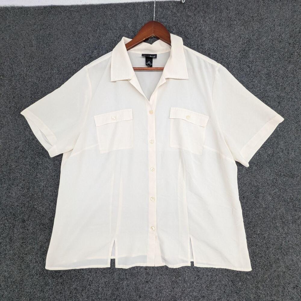 Maggie Barnes Shirt Womens 1X White Button Up Workwear Front Pocket Top